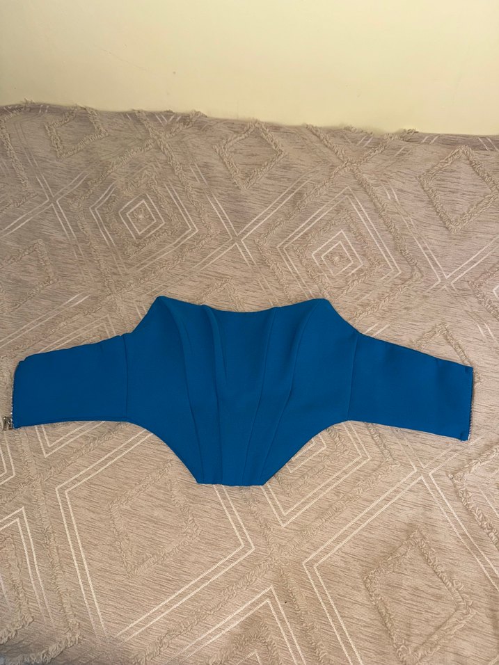 Mavi Pliseli Straplez Mini Büstiyer - Görsel 5