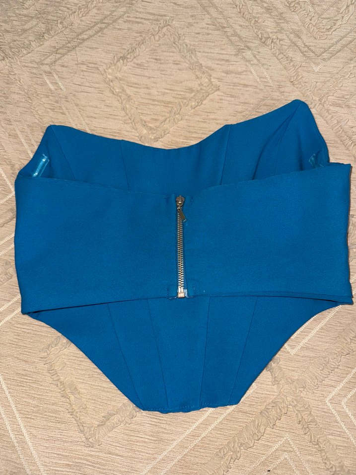 Mavi Pliseli Straplez Mini Büstiyer - Görsel 2