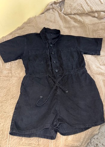 40 Beden siyah Renk Düğmeli Siyah Denim Kısa Tulum