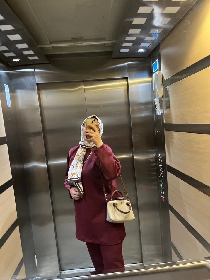 Bordo Uzun Kollu Scuba kumaş Kadın Takım - Görsel 2