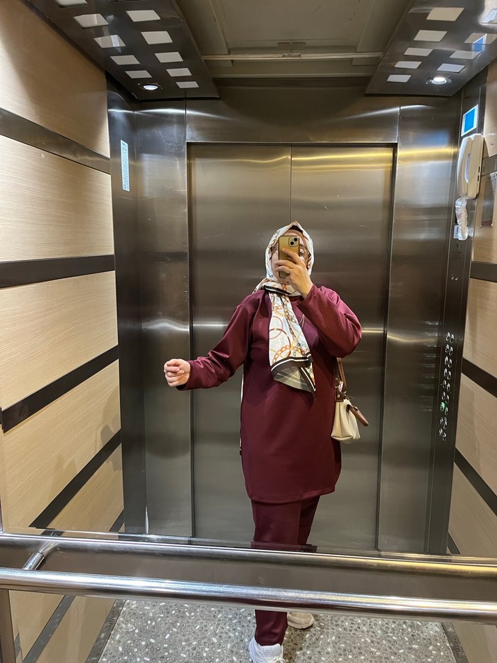 Bordo Uzun Kollu Scuba kumaş Kadın Takım - Görsel 4