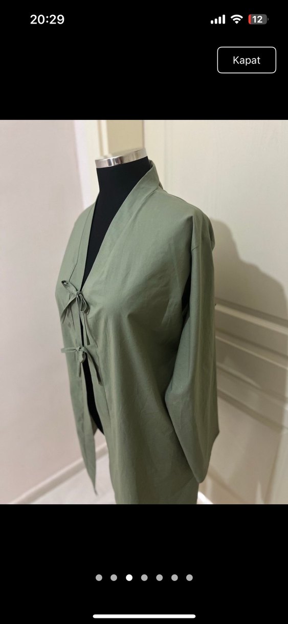 Uzun Kollu Kadın Haki Kimono - Görsel 3