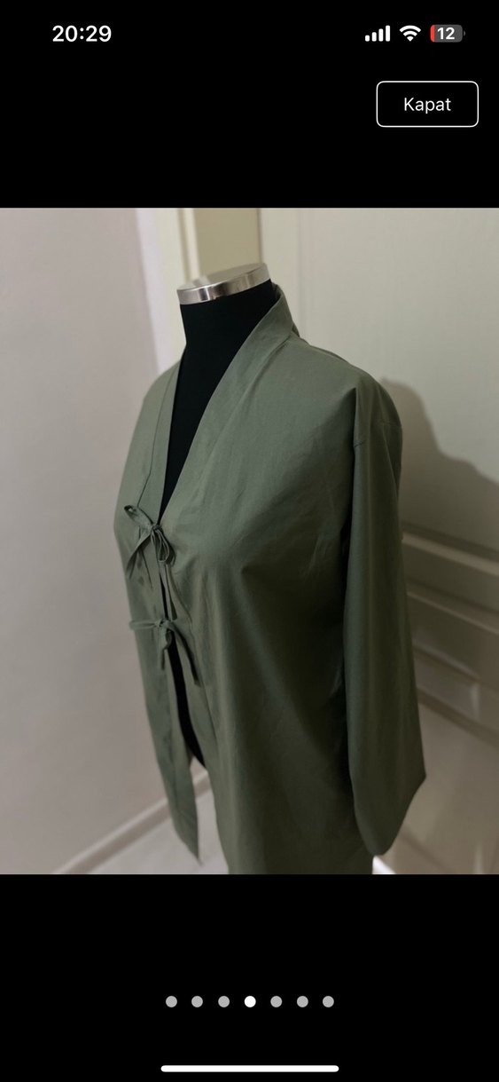 Uzun Kollu Kadın Haki Kimono - Görsel 4