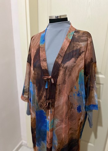 Uzun Bağcıklı Batik Desenli Kadın Kimono - Görsel 3
