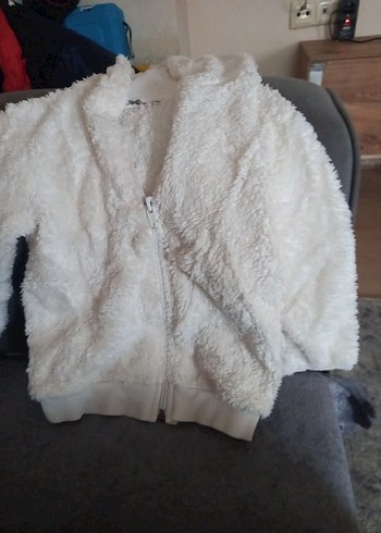 Kapüşonlu Beyaz Peluş bebek hırka - Görsel 2