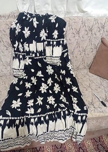 Bohem Siyah Çiçekli Uzun Elbise - Görsel 2