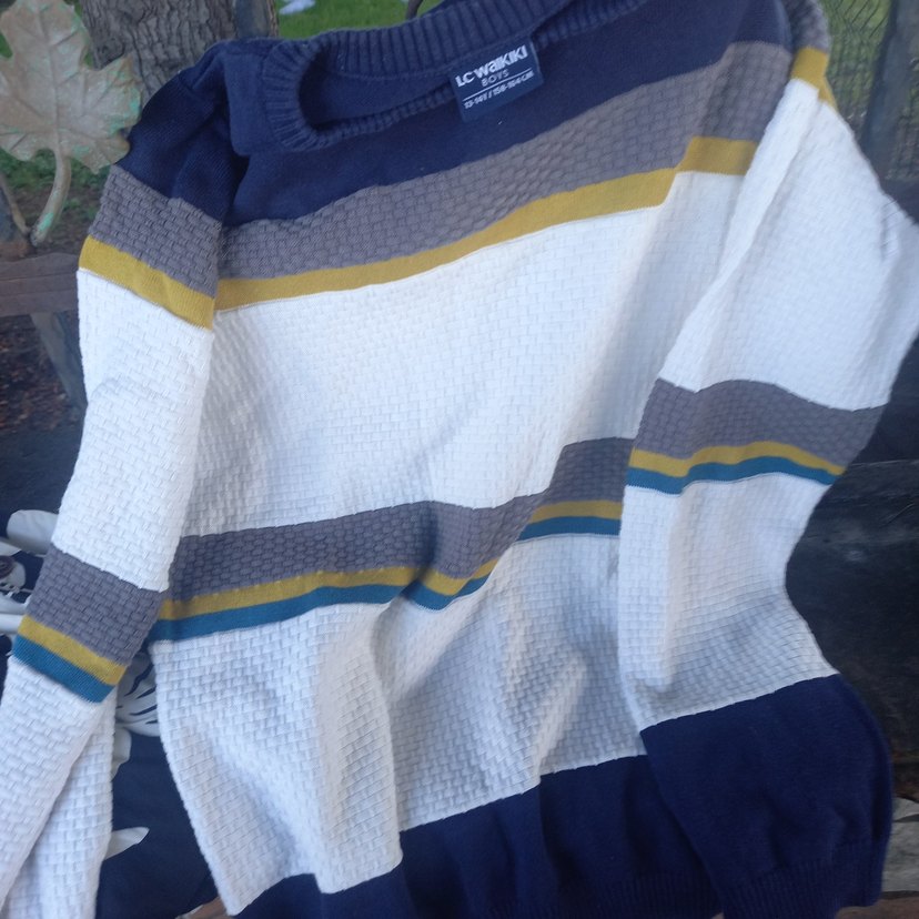 Çizgili Örgü Uzun Kollu Kazak - Görsel 2