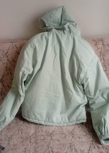 su yeşili Kapüşonlu Düğmeli çocuk Kışlık Mont - Görsel 2