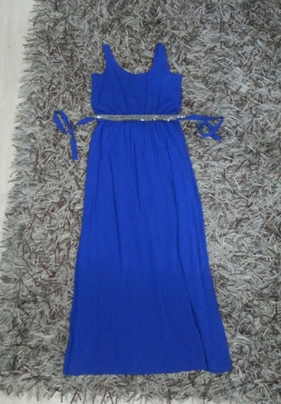 Saks mavi yazlık uzun elbise