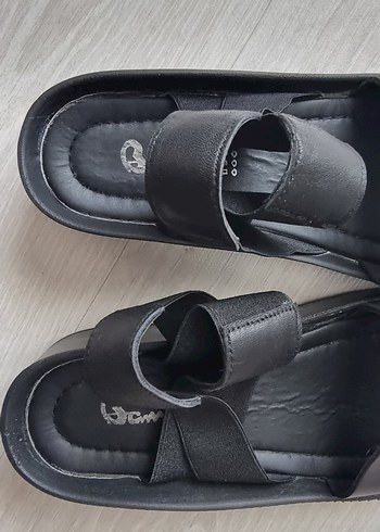 39 Beden siyah Renk Bambi Siyah Hakiki Deri Sandalet