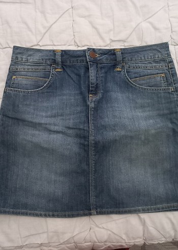 Kemerli Lacivert Denim Mini Etek