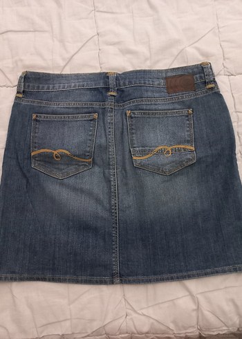 l Beden Kemerli Lacivert Denim Mini Etek