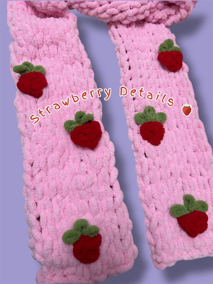 Pembe Kadın Atkı Çilek Detaylı - Görsel 2