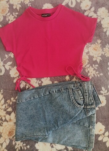 8-9 yaş jean - crop takım