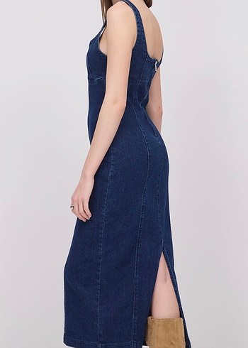 Diğer Koyu Lacivert Denim Uzun Elbise