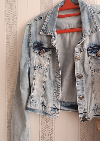 Düğmeli Uzun Kollu Kadın Kot Ceket - Görsel 3