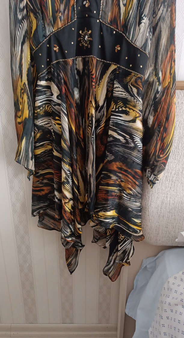 Bohem Uzun Kollu Desenli şifon tunik - Görsel 2