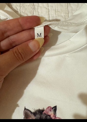 m Beden Beyaz Mini Baskılı Kadın Tişört