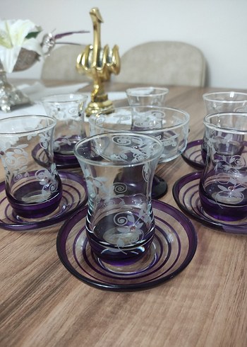 Mor Desenli 6'lı Çay Seti - Görsel 3