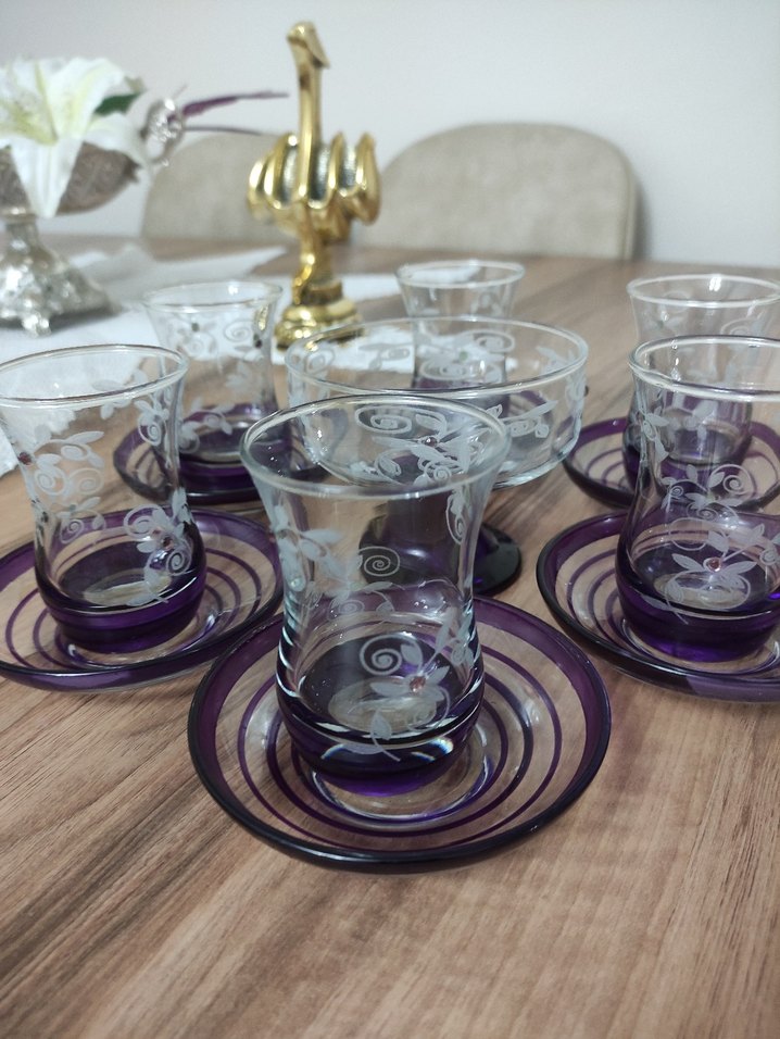 Mor Desenli 6'lı Çay Seti - Görsel 3