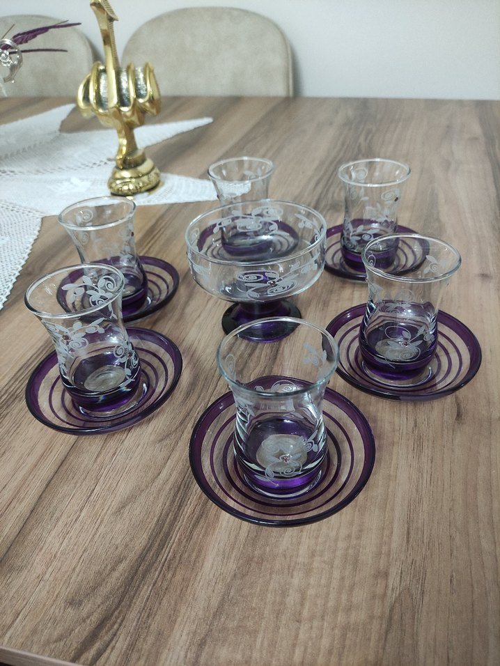 Mor Desenli 6'lı Çay Seti - Görsel 2