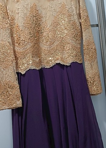 Mor Uzun Drapeli Kadın Abiye Elbise - Görsel 2