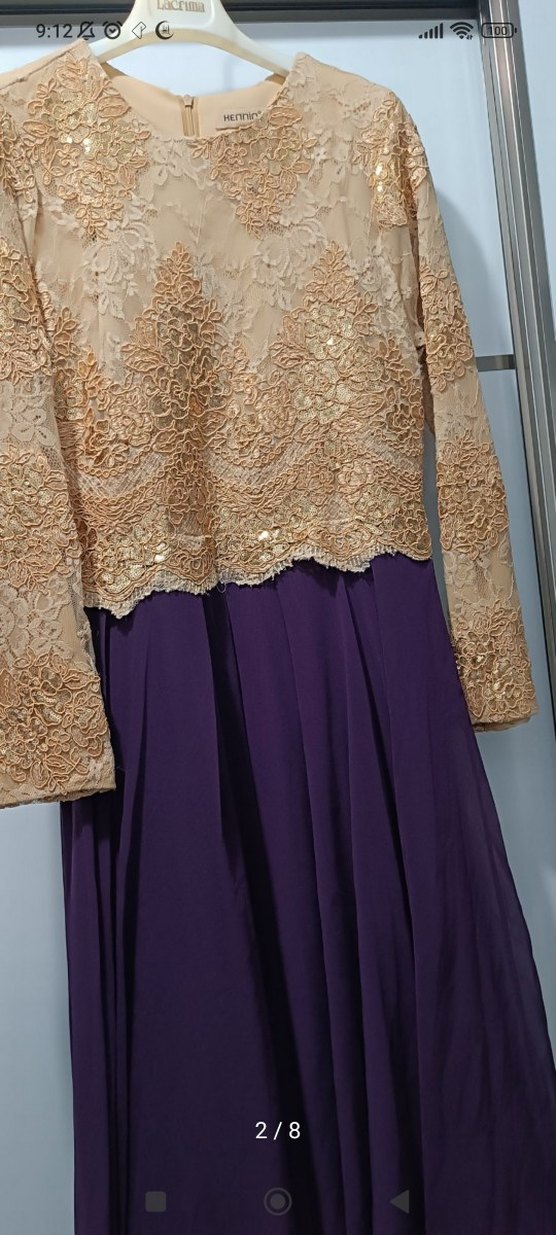 Mor Uzun Drapeli Kadın Abiye Elbise - Görsel 2