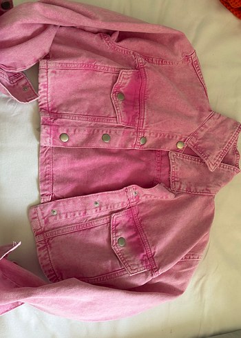 Pembe Düğmeli Midi Denim Ceket
