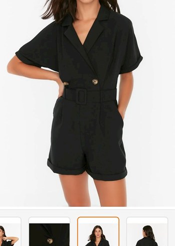 Kemerli Siyah Kısa Tulum - Görsel 3