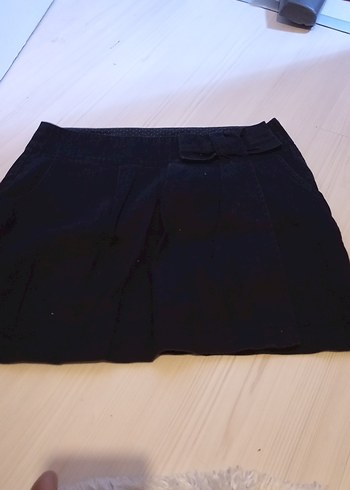 Siyah Kemerli Midi Denim Mini Etek