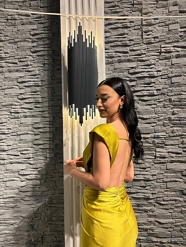 BSL FASHION Yağ yeşili elbise
