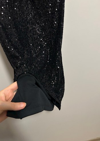 Siyah Payetli V Yaka Mini Elbise - Görsel 4