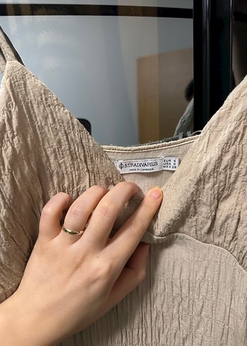 Stradivarius Bej Keten  Uzun Elbise - Görsel 6