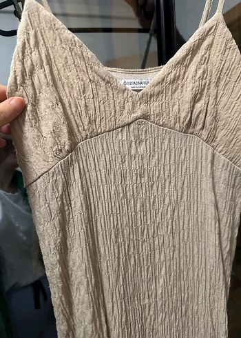 Stradivarius Bej Keten  Uzun Elbise - Görsel 5