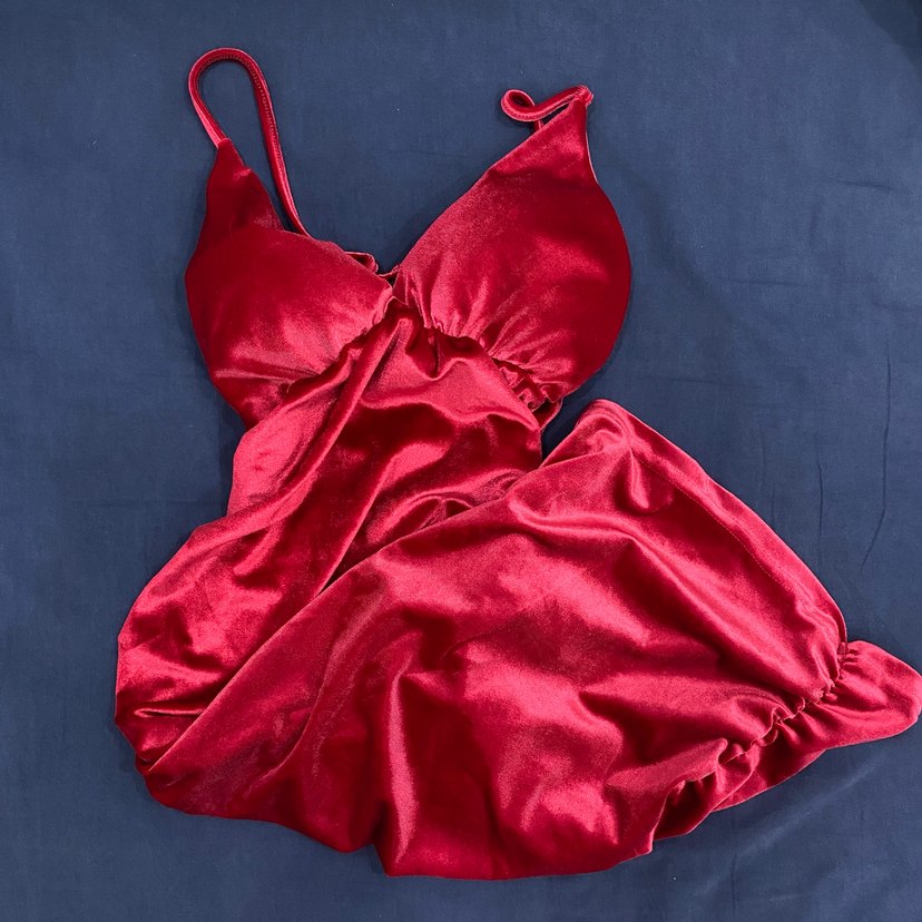 Kırmızı Drapeli Uzun Abiye Elbise - Görsel 2