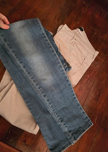 Gri ve Bej Düğmeli Kadın Denim Pantolon - Görsel 4