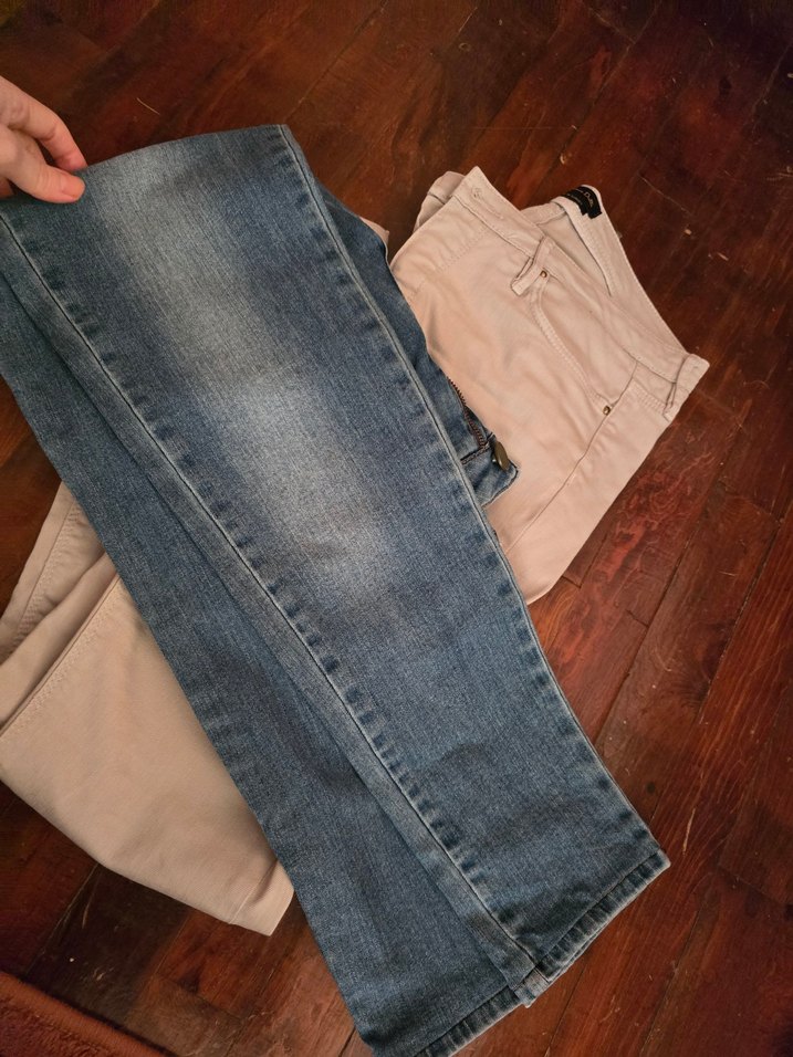 Gri ve Bej Düğmeli Kadın Denim Pantolon - Görsel 4