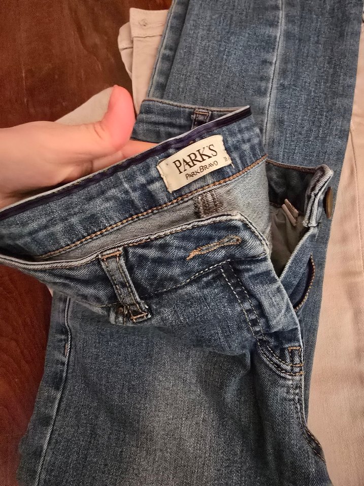 Gri ve Bej Düğmeli Kadın Denim Pantolon - Görsel 3