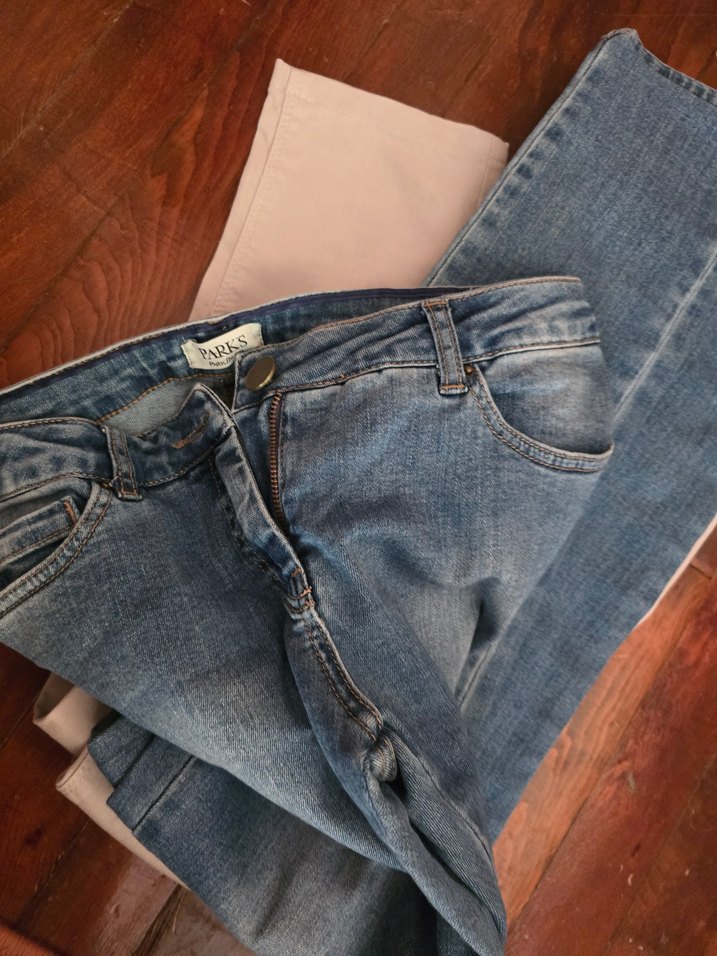 Gri ve Bej Düğmeli Kadın Denim Pantolon - Görsel 5