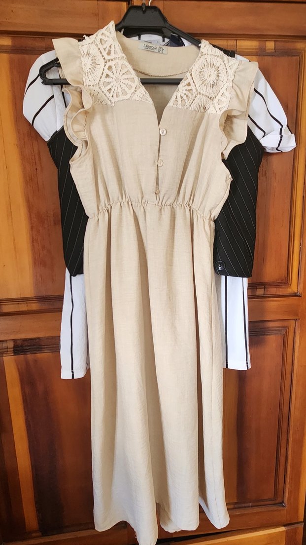 Bej Kısa Kollu Nakışlı Hamile Bluzu - Görsel 4