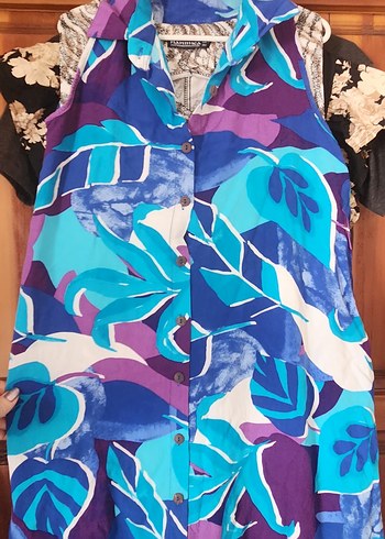 Düğmeli Mavi Bağlamalı Desenli Hamile Tunik - Görsel 4