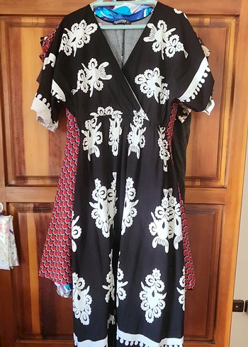 Siyah Beyaz Desenli Bohem Uzun Elbise - Görsel 4