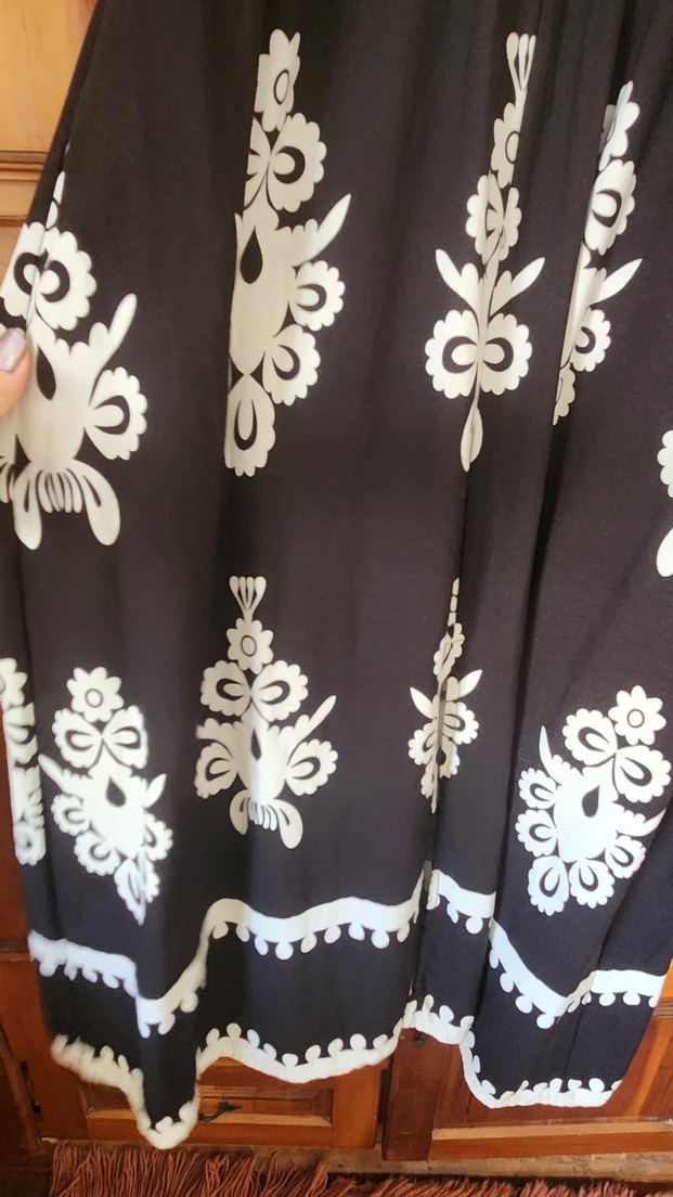 Siyah Beyaz Desenli Bohem Uzun Elbise - Görsel 2