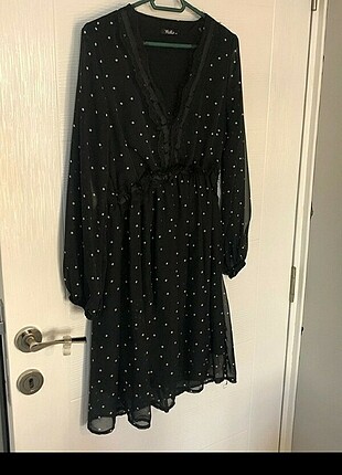 Markasız Ürün Puanlı Şifon siyah elbise