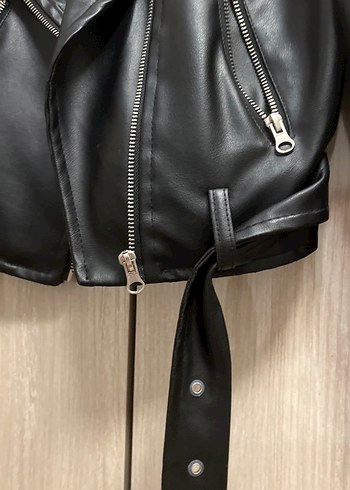 38 Beden siyah Renk Kadın Siyah Parlak Deri Biker Ceket