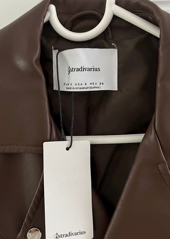 Stradivarius Stradivarius Kahverengi Kemerli Biker Deri Ceket