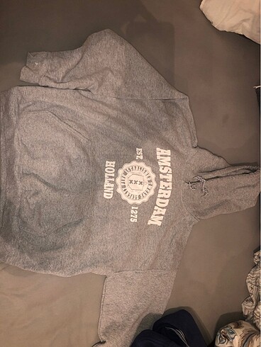 oversize gri baskılı sweatshirt