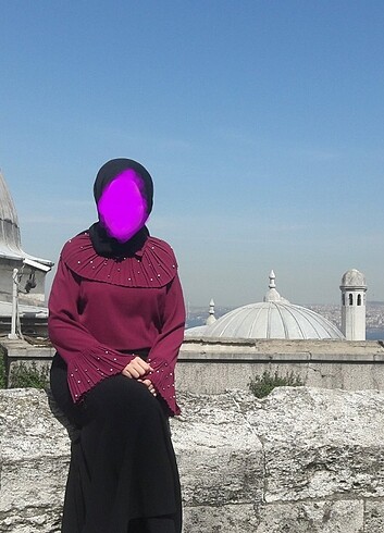 Mürdüm Rengi İncili Tunik