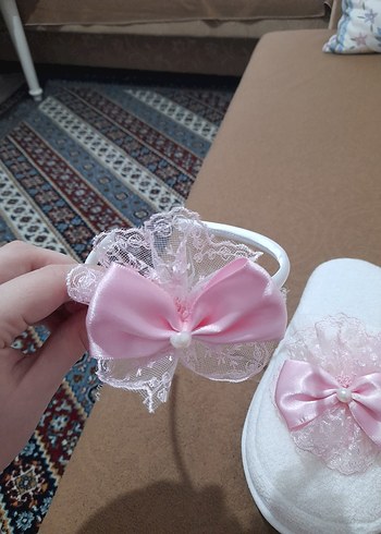 Dantel ve Fiyonklu Pembe Kadın Terlik Seti - Görsel 7