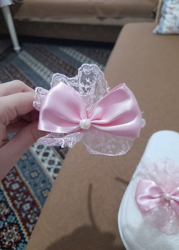 Dantel ve Fiyonklu Pembe Kadın Terlik Seti - Görsel 6